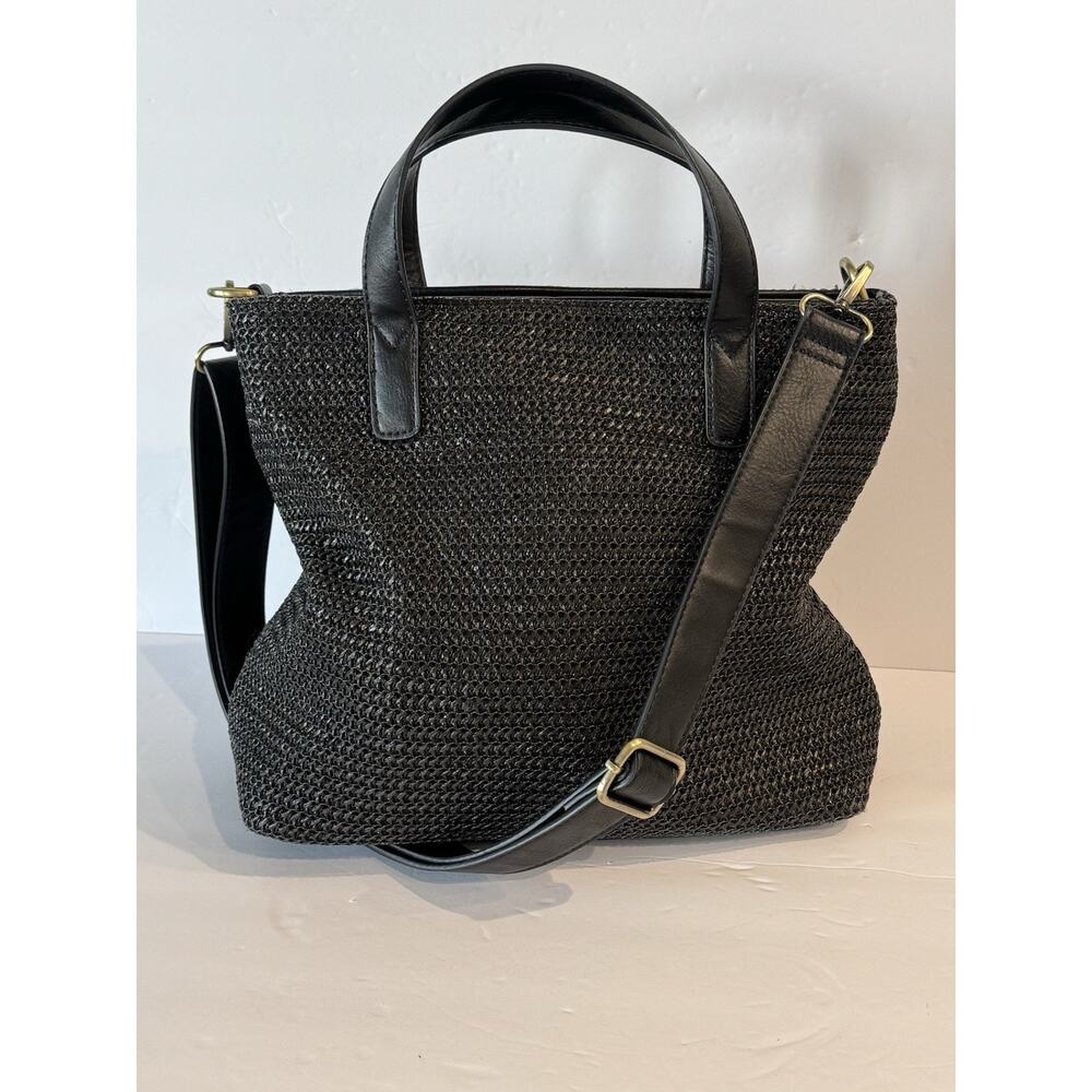 Joy Susan Black Straw Crossbody Tote Bag